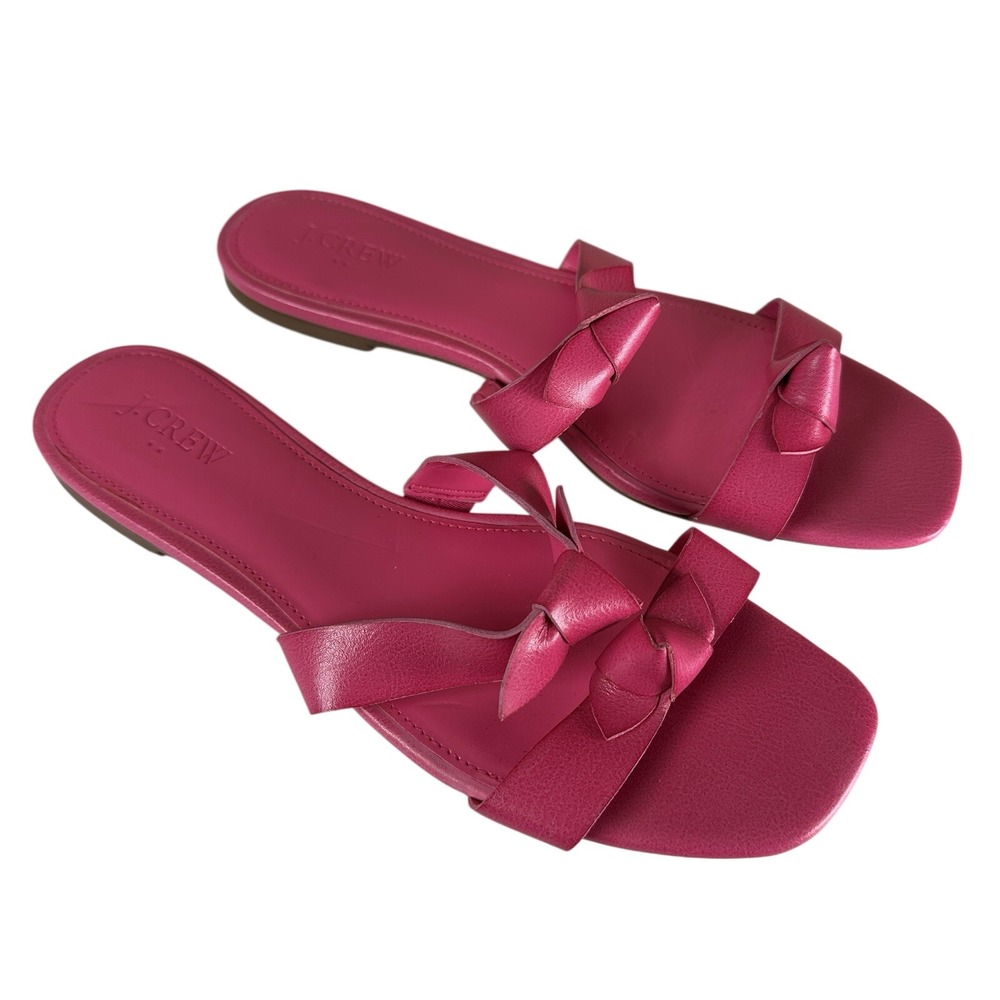 J.Crew Double Bow Knot Slide Sandals Women Size 10 Pink Faux Leather BN873